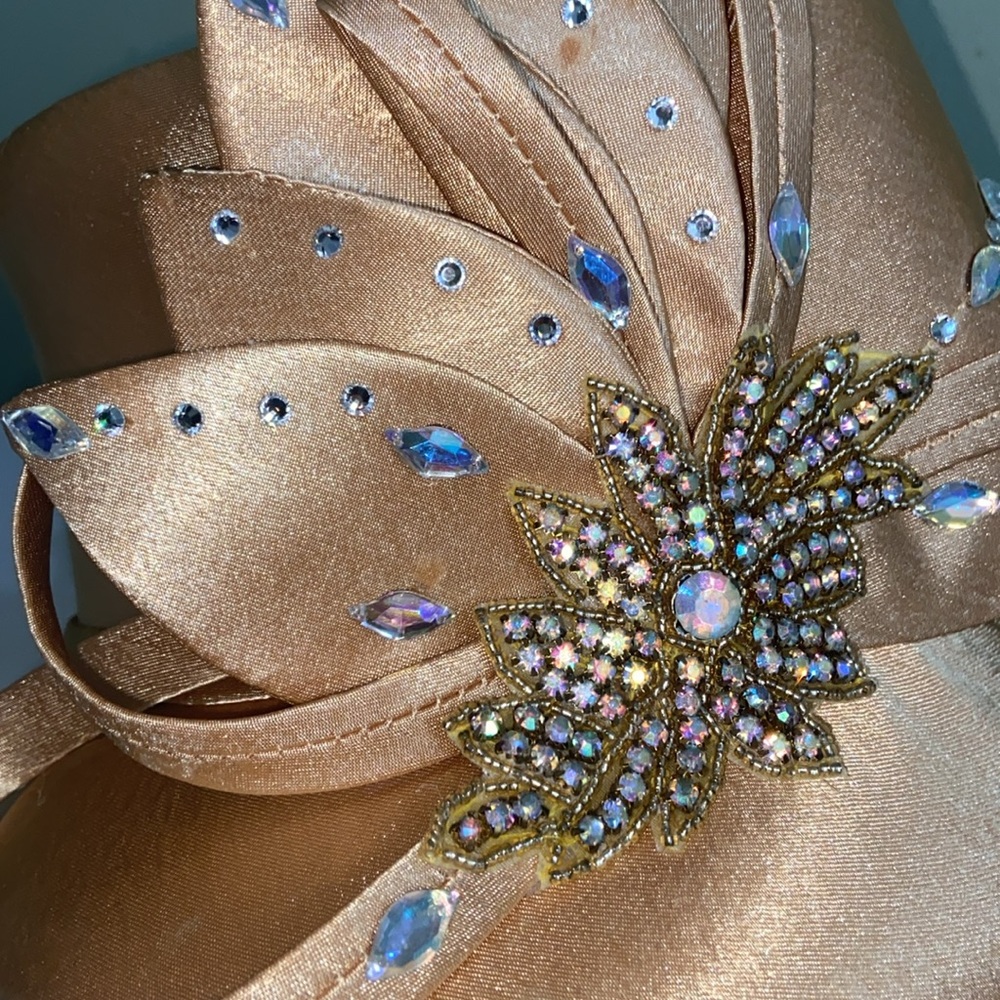 Beautiful Gold Satin Dress/Church Hat by Ms. Divine - Picture 4 of 14
